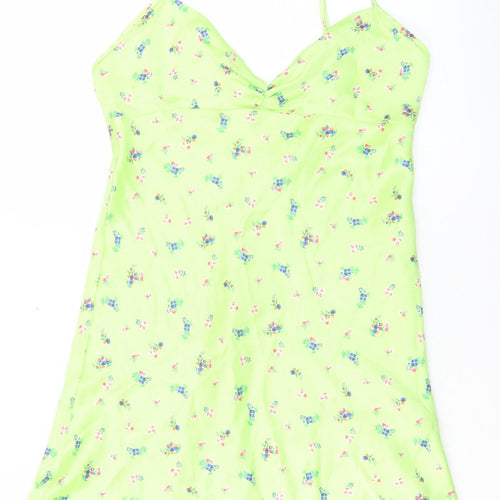 Zara Womens Green Floral Polyester A-Line Size M V-Neck Tie