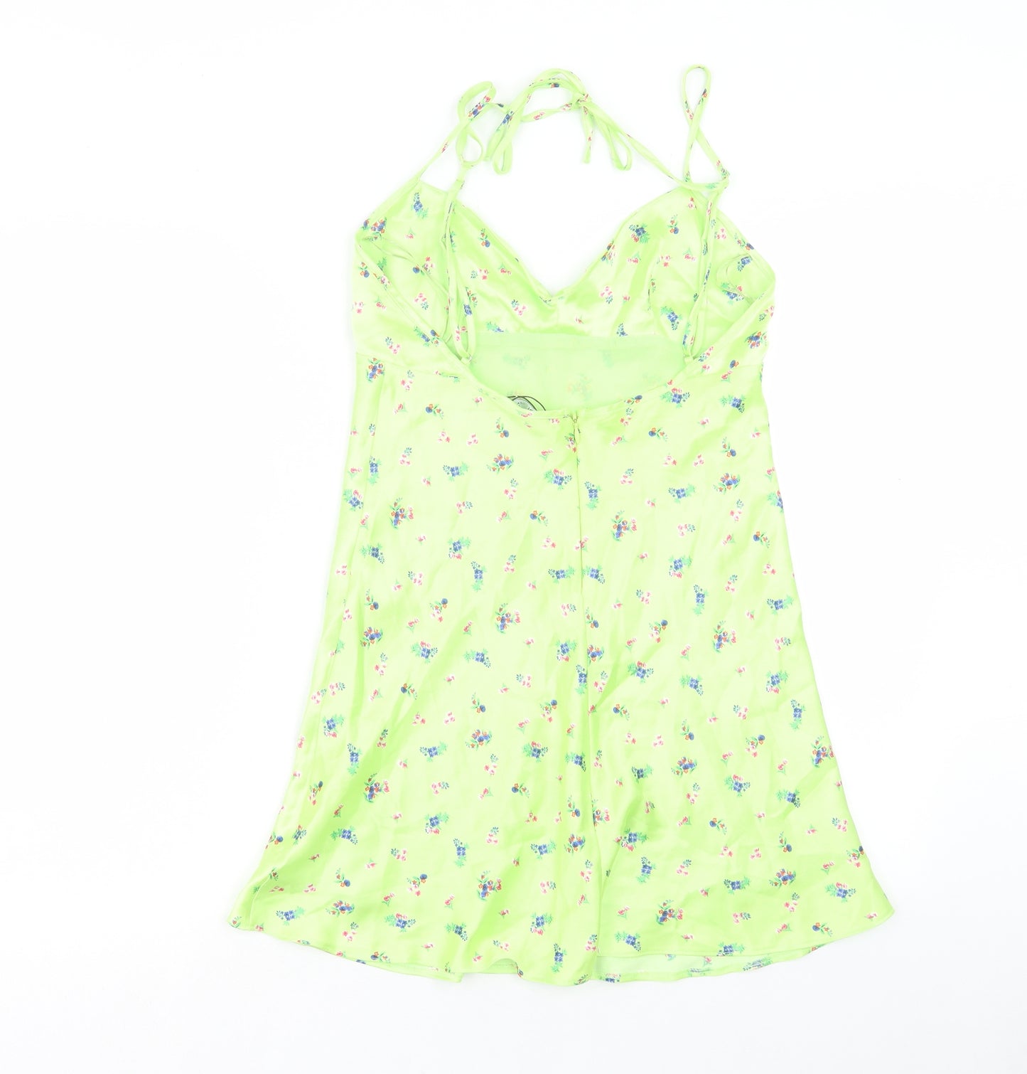 Zara Womens Green Floral Polyester A-Line Size M V-Neck Tie