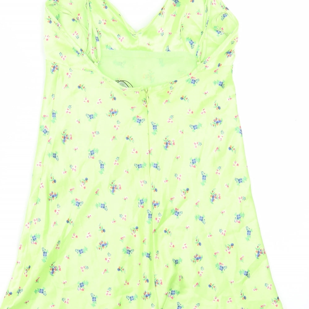 Zara Womens Green Floral Polyester A-Line Size M V-Neck Tie