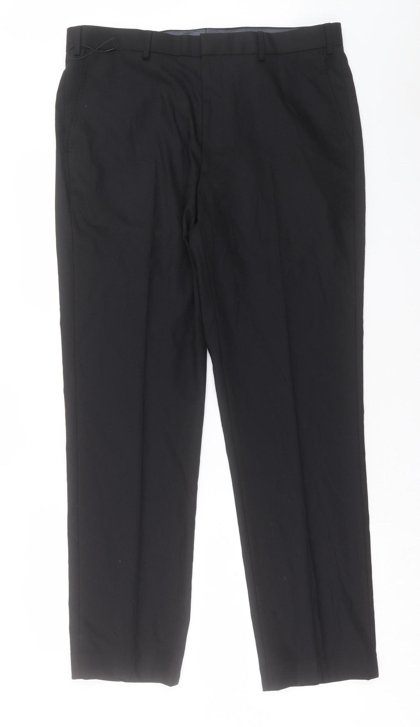 Marks and Spencer Mens Black Wool Trousers Size 38 in L33 in Regular Hook & Eye - Long Leg