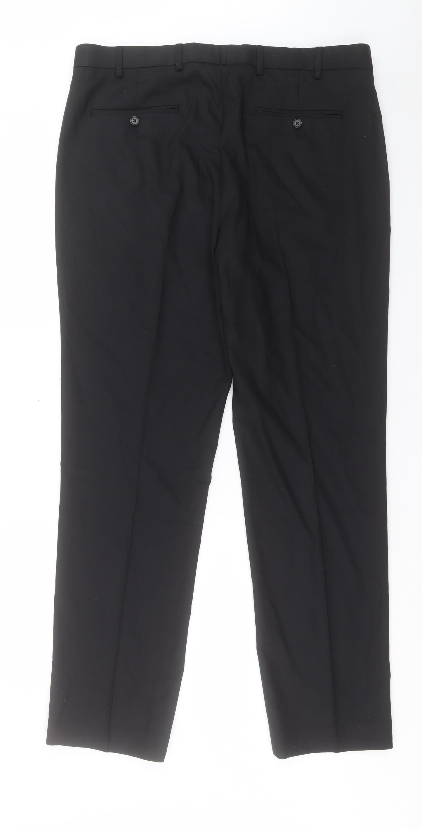 Marks and Spencer Mens Black Wool Trousers Size 38 in L33 in Regular Hook & Eye - Long Leg