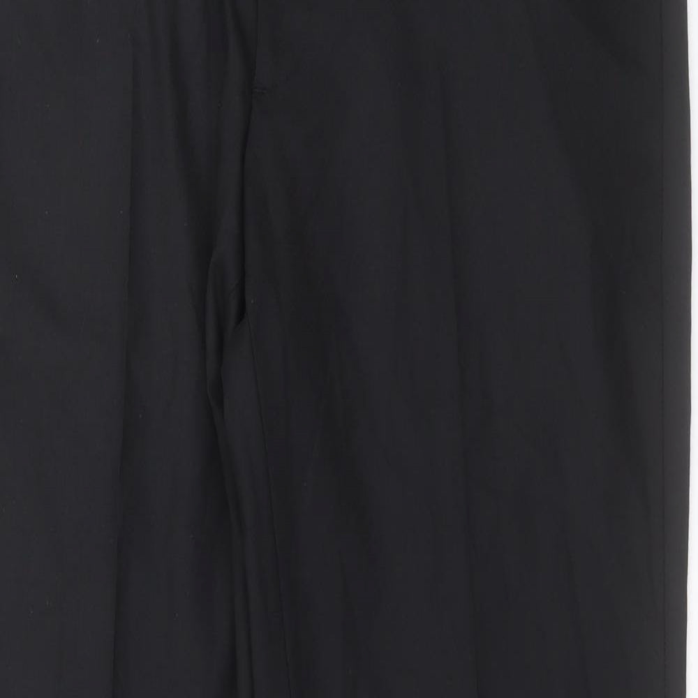 Marks and Spencer Mens Black Wool Trousers Size 38 in L33 in Regular Hook & Eye - Long Leg