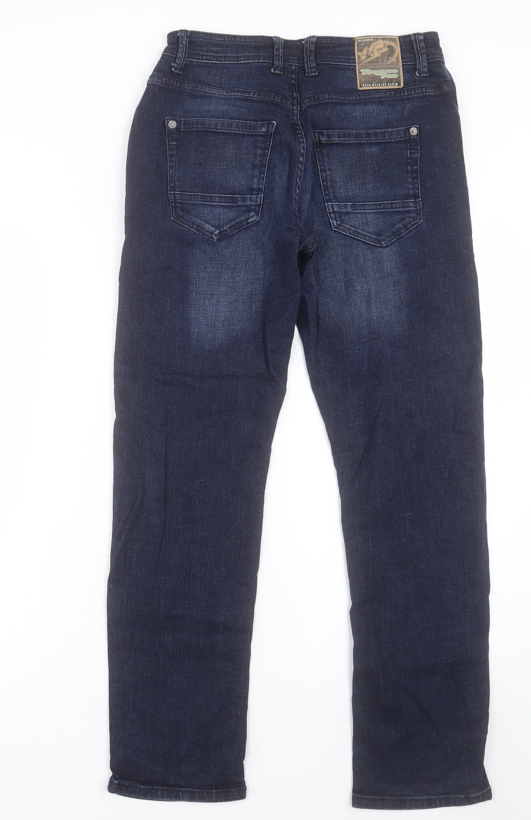 Kangeroo Poo Mens Blue Cotton Straight Jeans Size 30 in L28 in Regular Button - Short Leg