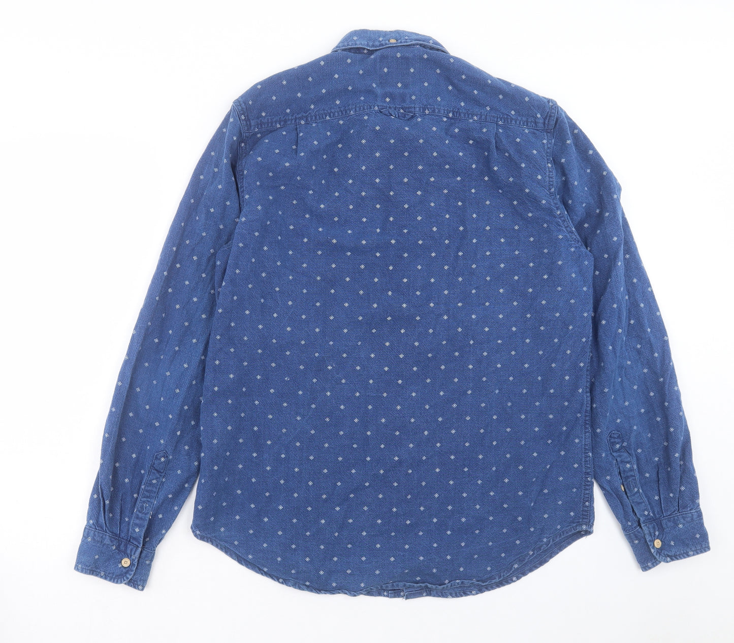 Superdry Mens Blue Geometric Cotton Button-Up Size XL Collared Button