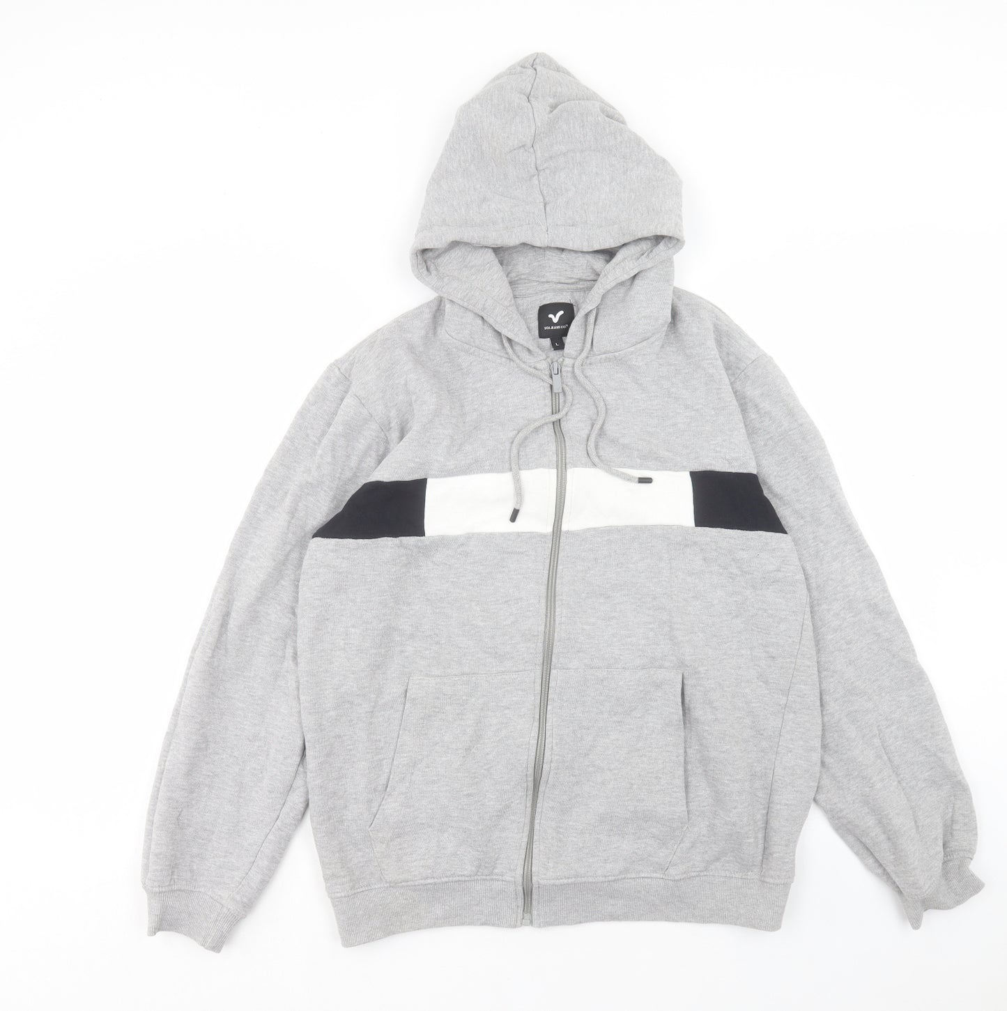 Voi Jeans Mens Grey Cotton Full Zip Hoodie Size L