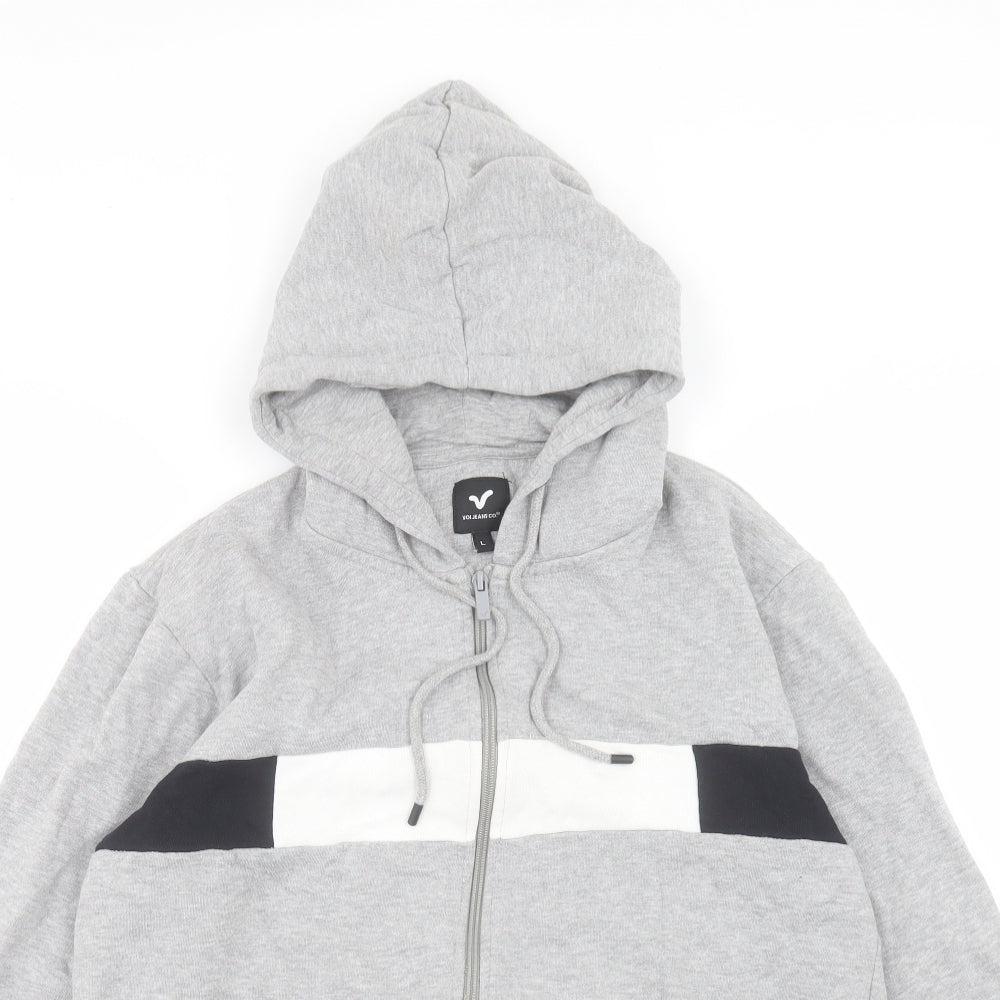 Voi Jeans Mens Grey Cotton Full Zip Hoodie Size L
