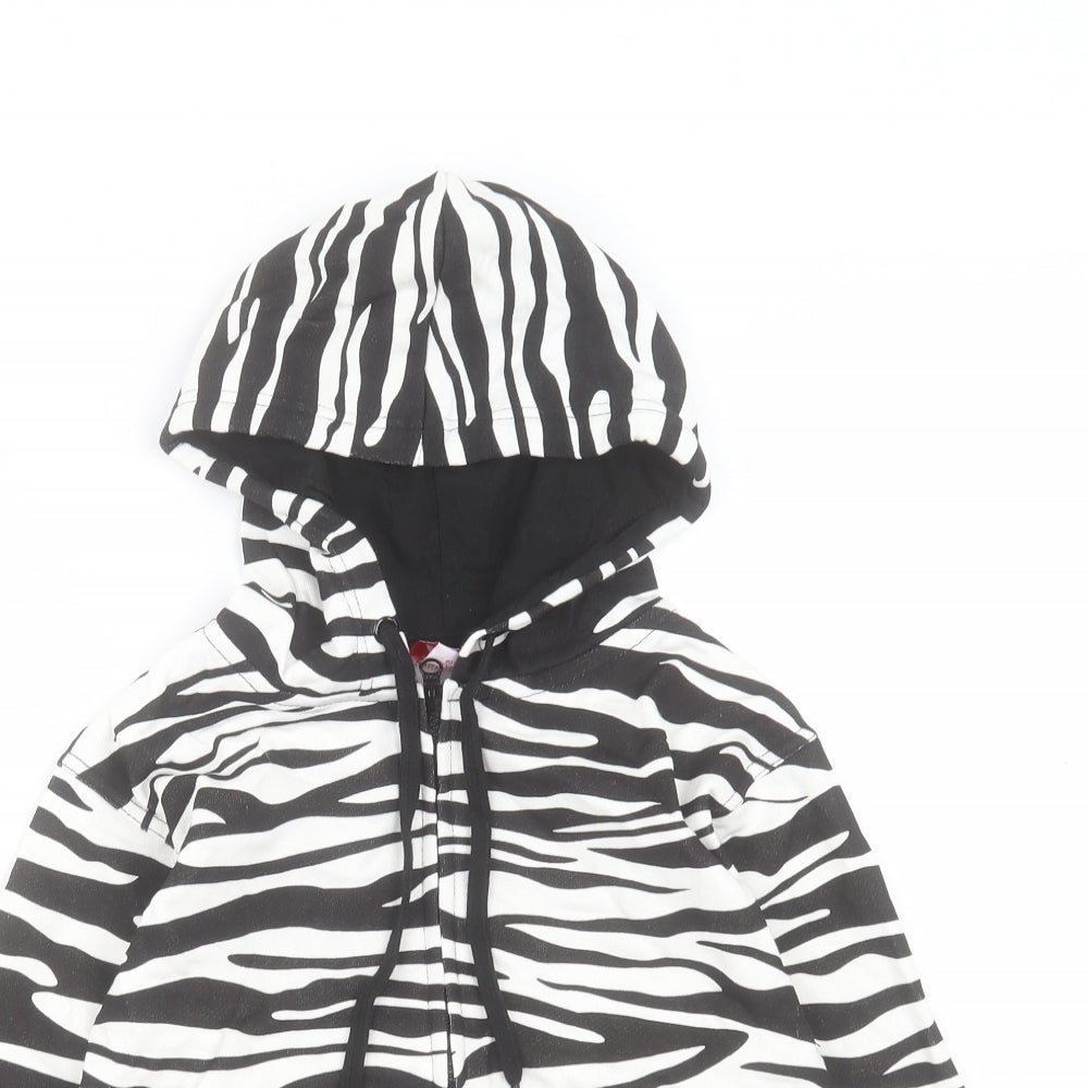 Bubble Girls White Animal Print Cotton Full Zip Hoodie Size 6 Years Zip - Zebra Print