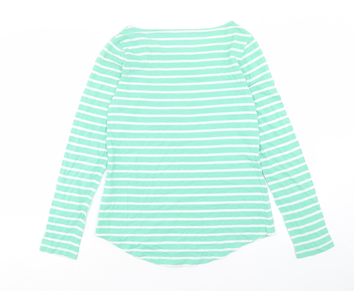 Boden Womens Green Striped Cotton Basic T-Shirt Size 10 Crew Neck - Pocket Detail