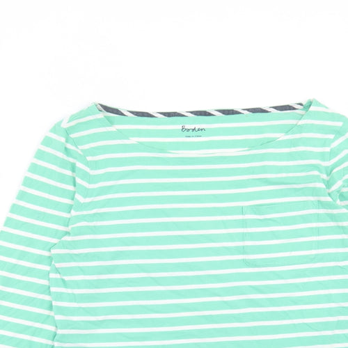 Boden Womens Green Striped Cotton Basic T-Shirt Size 10 Crew Neck - Pocket Detail