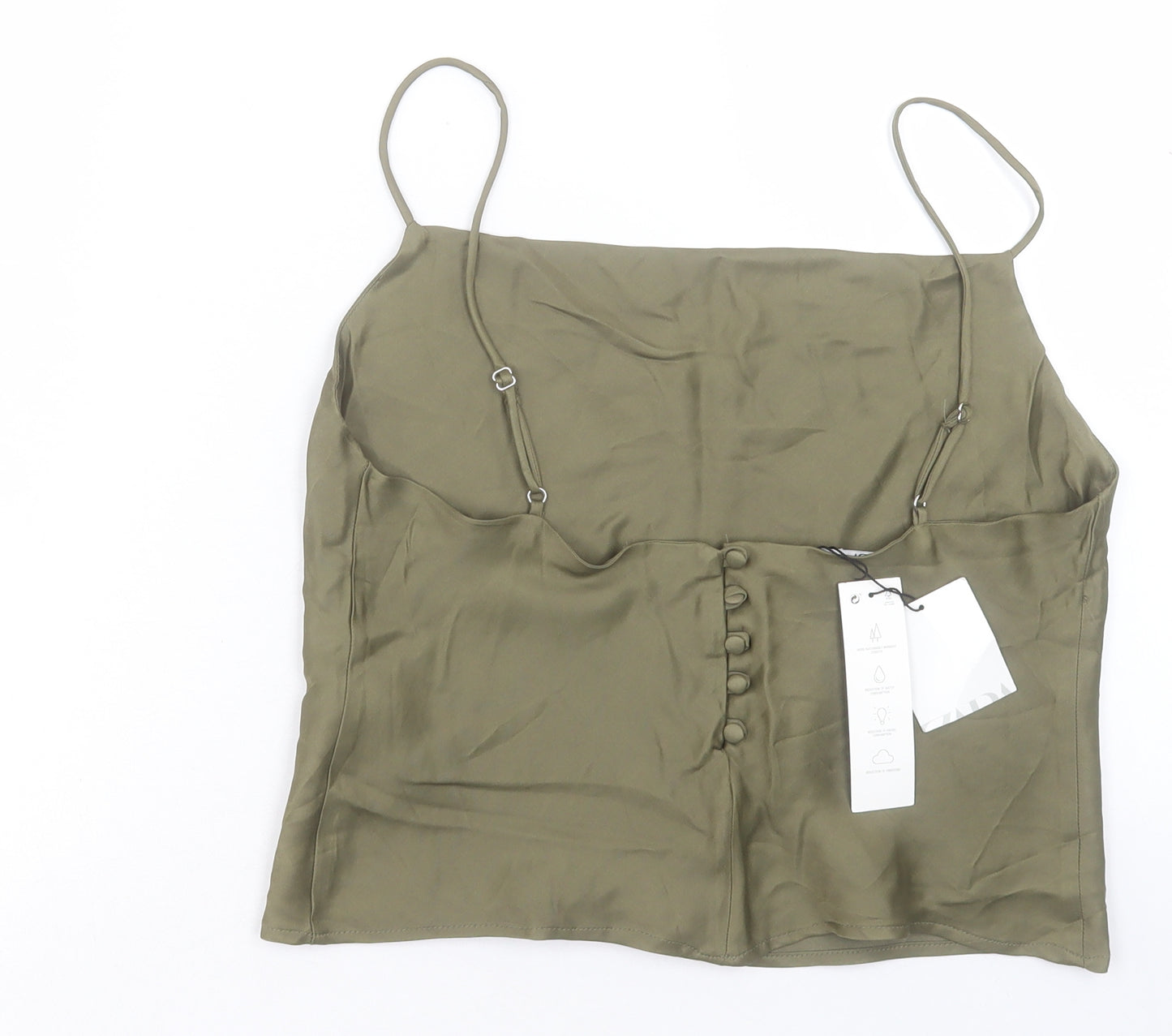 Zara Womens Green Viscose Basic Tank Size L Cowl Neck