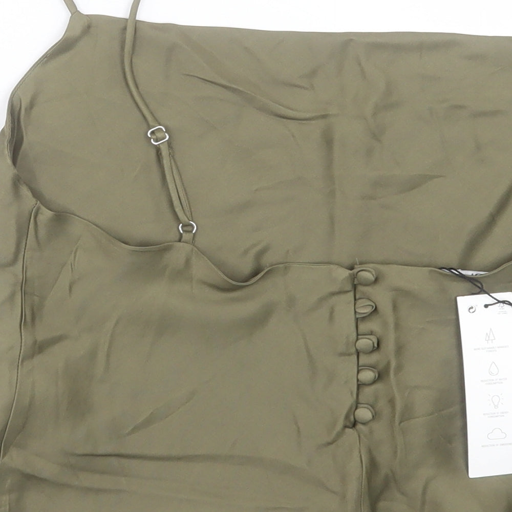 Zara Womens Green Viscose Basic Tank Size L Cowl Neck