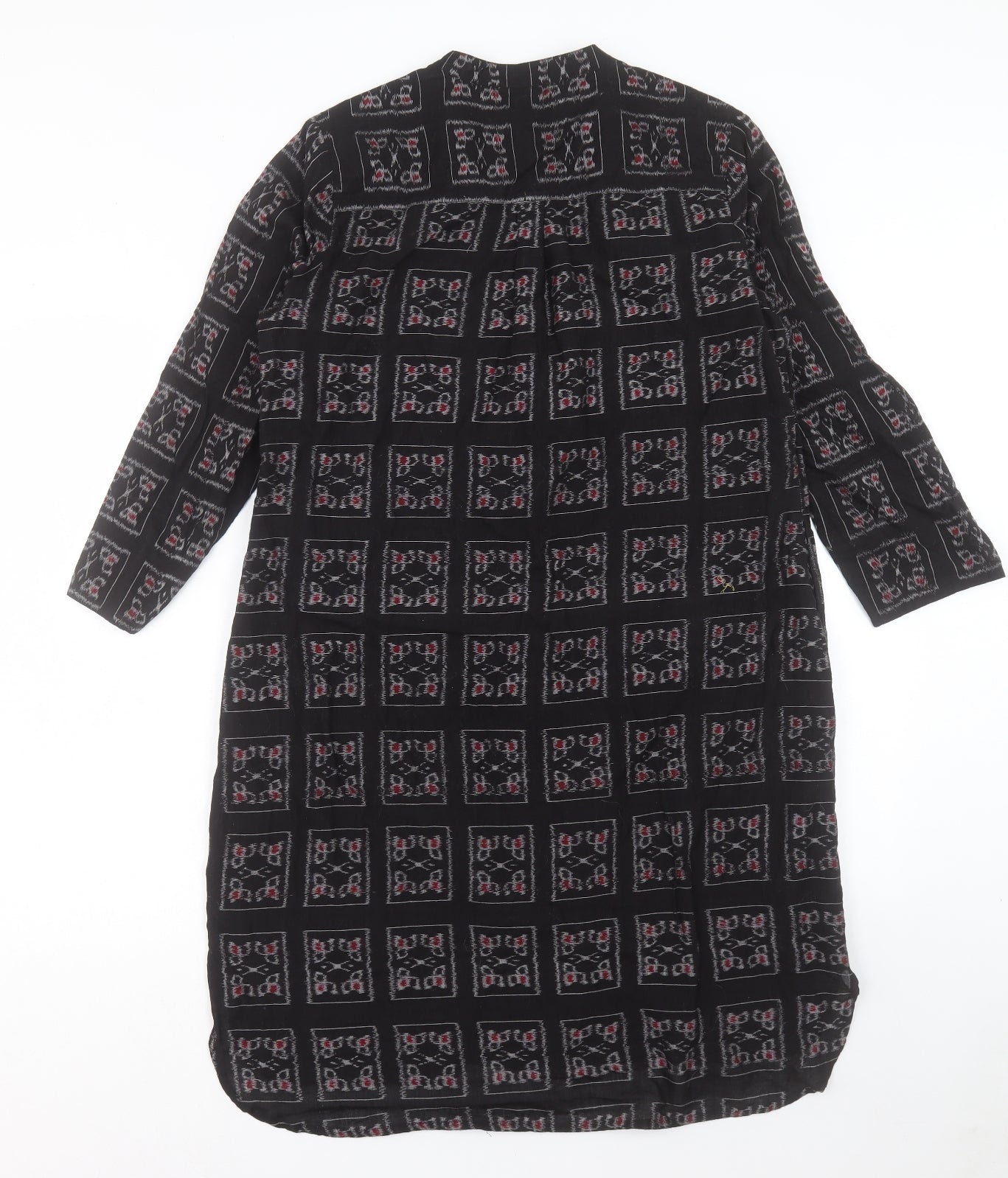 Fabindia Womens Black Geometric Cotton Kaftan Size L Crew Neck Button