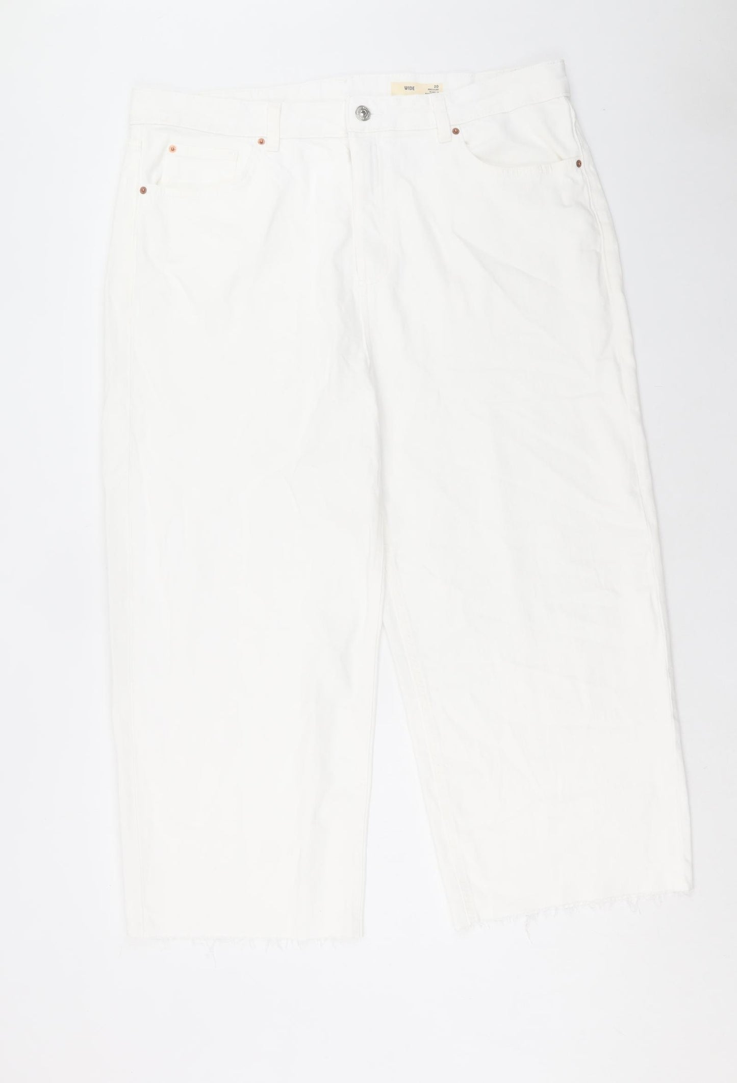 Marks and Spencer Womens White Cotton Wide-Leg Jeans Size 20 L24 in Regular Button