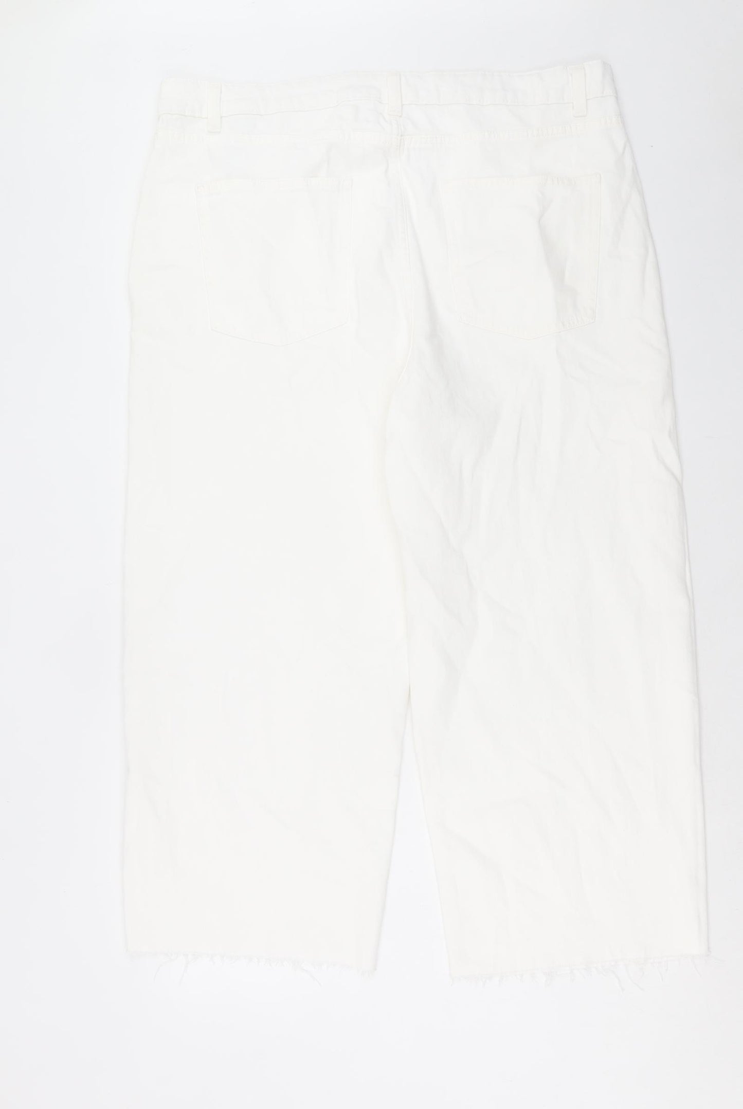 Marks and Spencer Womens White Cotton Wide-Leg Jeans Size 20 L24 in Regular Button