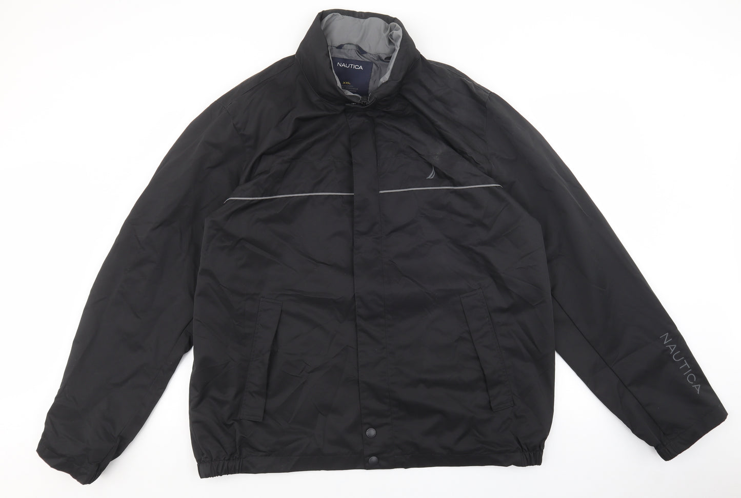 Nautica Mens Black Rain Coat Coat Size XL Zip - Built in Hood