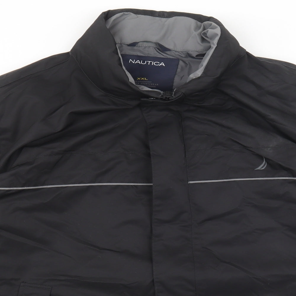 Nautica Mens Black Rain Coat Coat Size XL Zip - Built in Hood