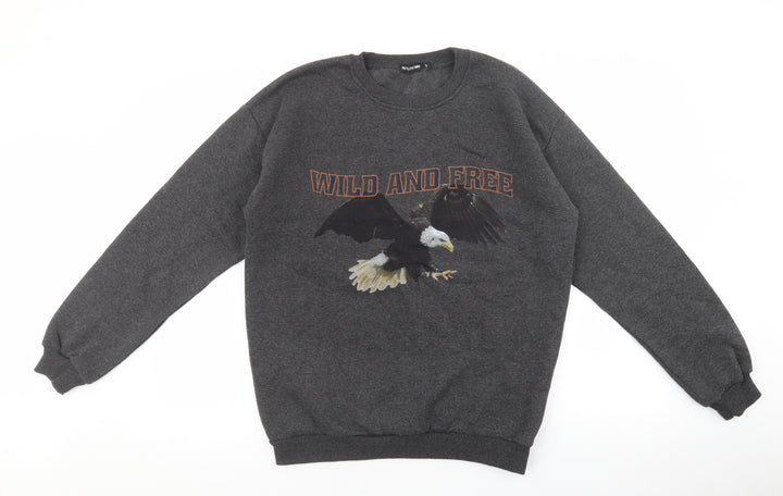 PRETTYLITTLETHING Womens Grey Cotton Pullover Sweatshirt Size S Pullover - Eagle Wild and Free