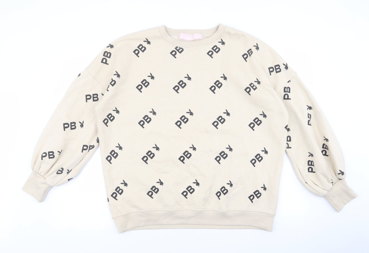 Missguided Womens Beige Polyester Pullover Sweatshirt Size 6 Pullover - Play boy. Balloon sleeves