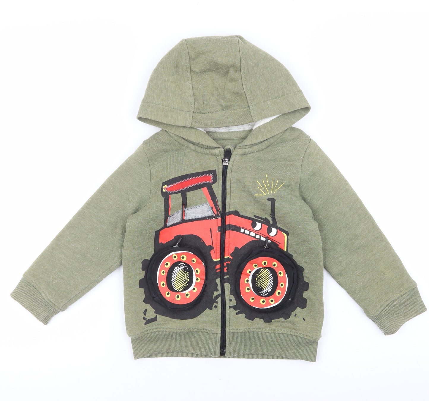 Nutmeg Boys Green Cotton Full Zip Hoodie Size 2-3 Years - Tractor