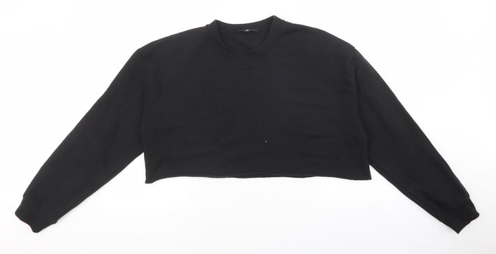 Missguided Womens Black Cotton Pullover Sweatshirt Size L - Cropped Jumper