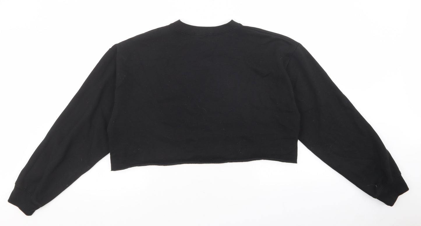 Missguided Womens Black Cotton Pullover Sweatshirt Size L - Cropped Jumper