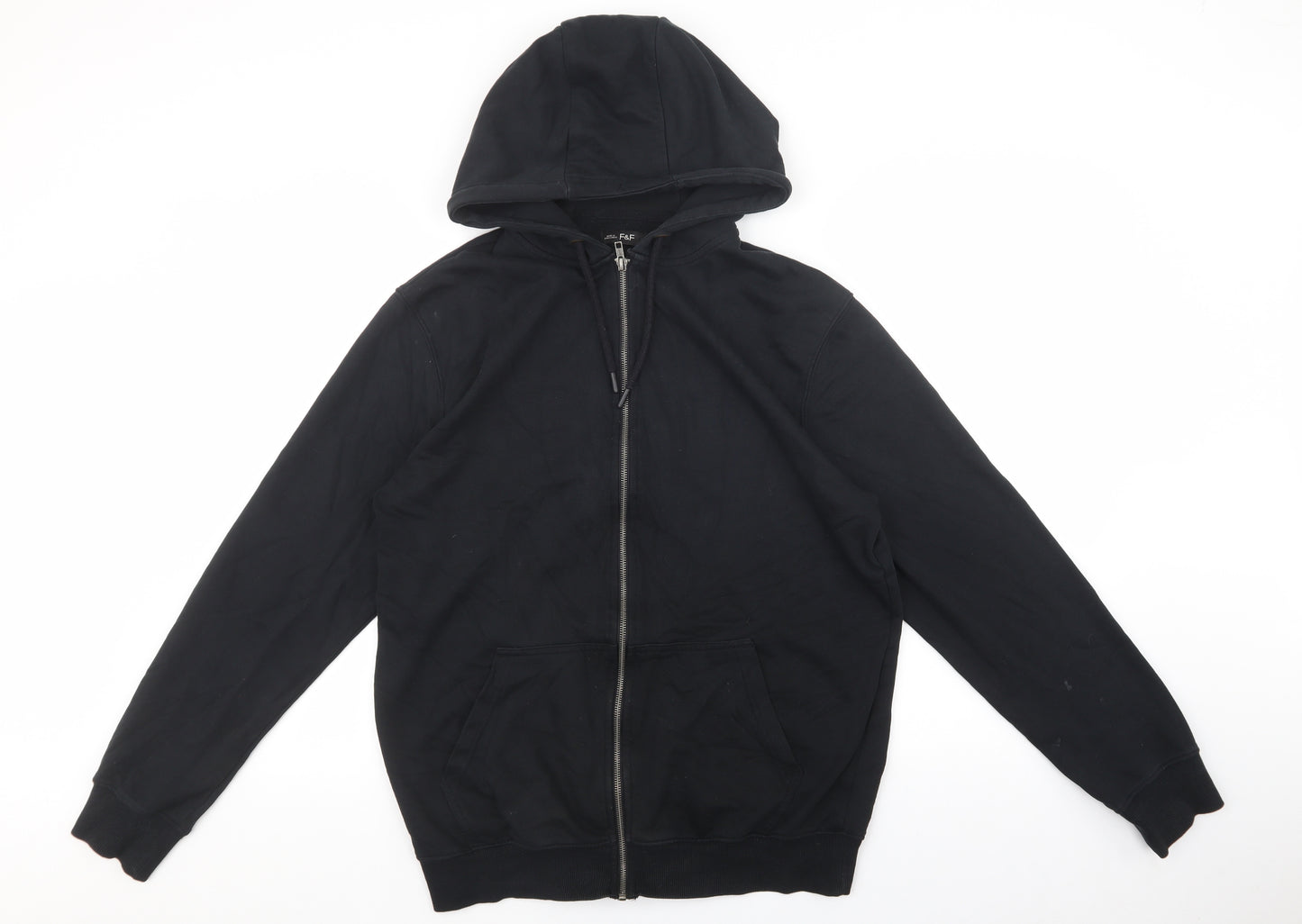 F&F Mens Black Cotton Full Zip Hoodie Size L