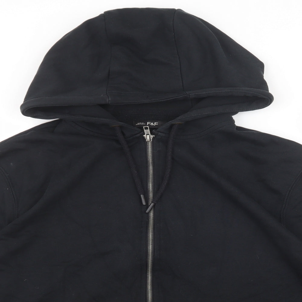 F&F Mens Black Cotton Full Zip Hoodie Size L