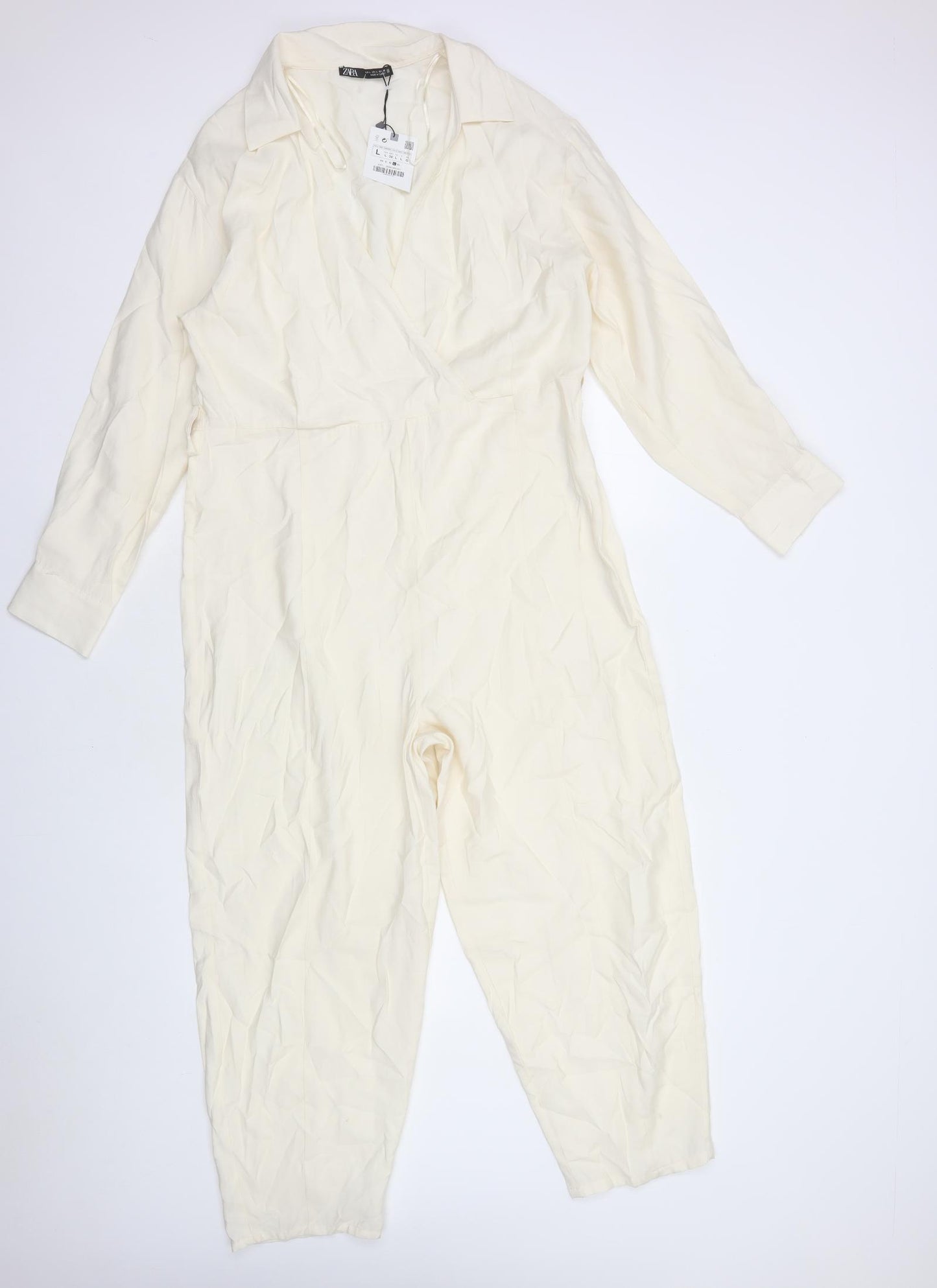 Zara Womens Ivory Viscose Jumpsuit One-Piece Size L L24 in Zip