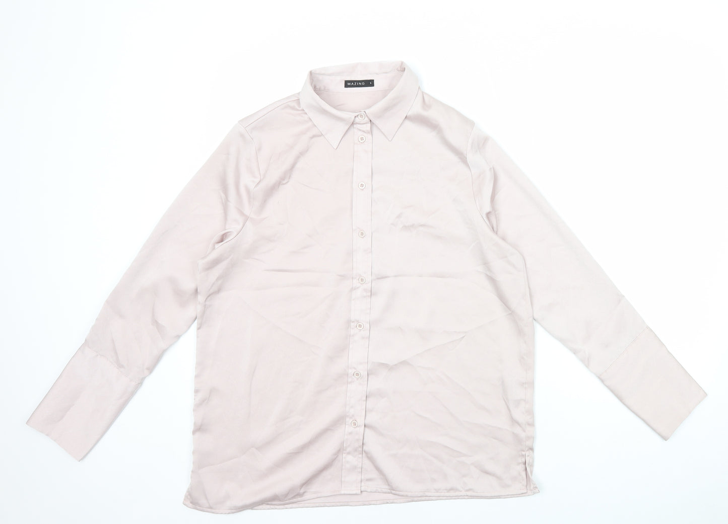 Mazing Womens Pink Polyester Basic Button-Up Size S Collared