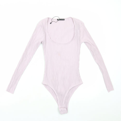 Zara Womens Purple Viscose Bodysuit One-Piece Size S Snap - Ribbed