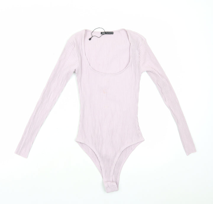 Zara Womens Purple Viscose Bodysuit One-Piece Size S Snap - Ribbed