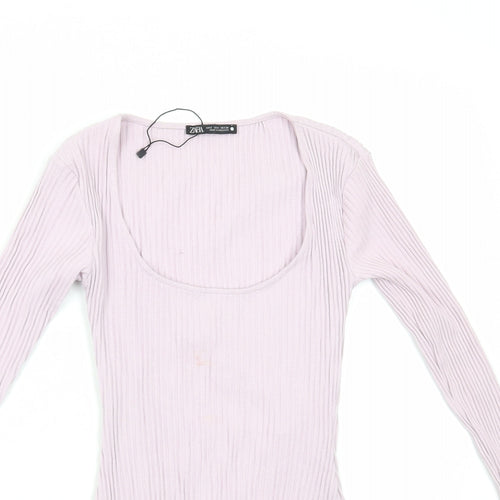 Zara Womens Purple Viscose Bodysuit One-Piece Size S Snap - Ribbed