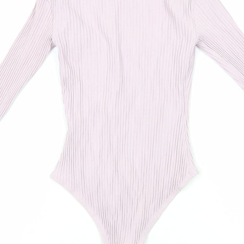 Zara Womens Purple Viscose Bodysuit One-Piece Size S Snap - Ribbed
