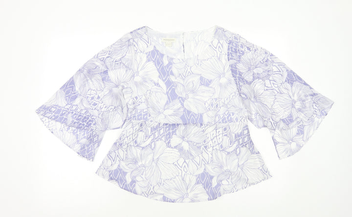 Monsoon Womens Purple Geometric Polyester Basic Blouse Size 10 Round Neck