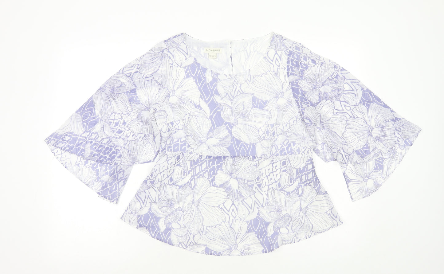 Monsoon Womens Purple Geometric Polyester Basic Blouse Size 10 Round Neck