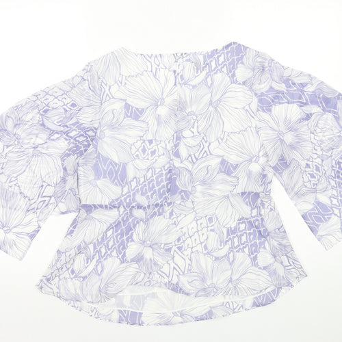 Monsoon Womens Purple Geometric Polyester Basic Blouse Size 10 Round Neck