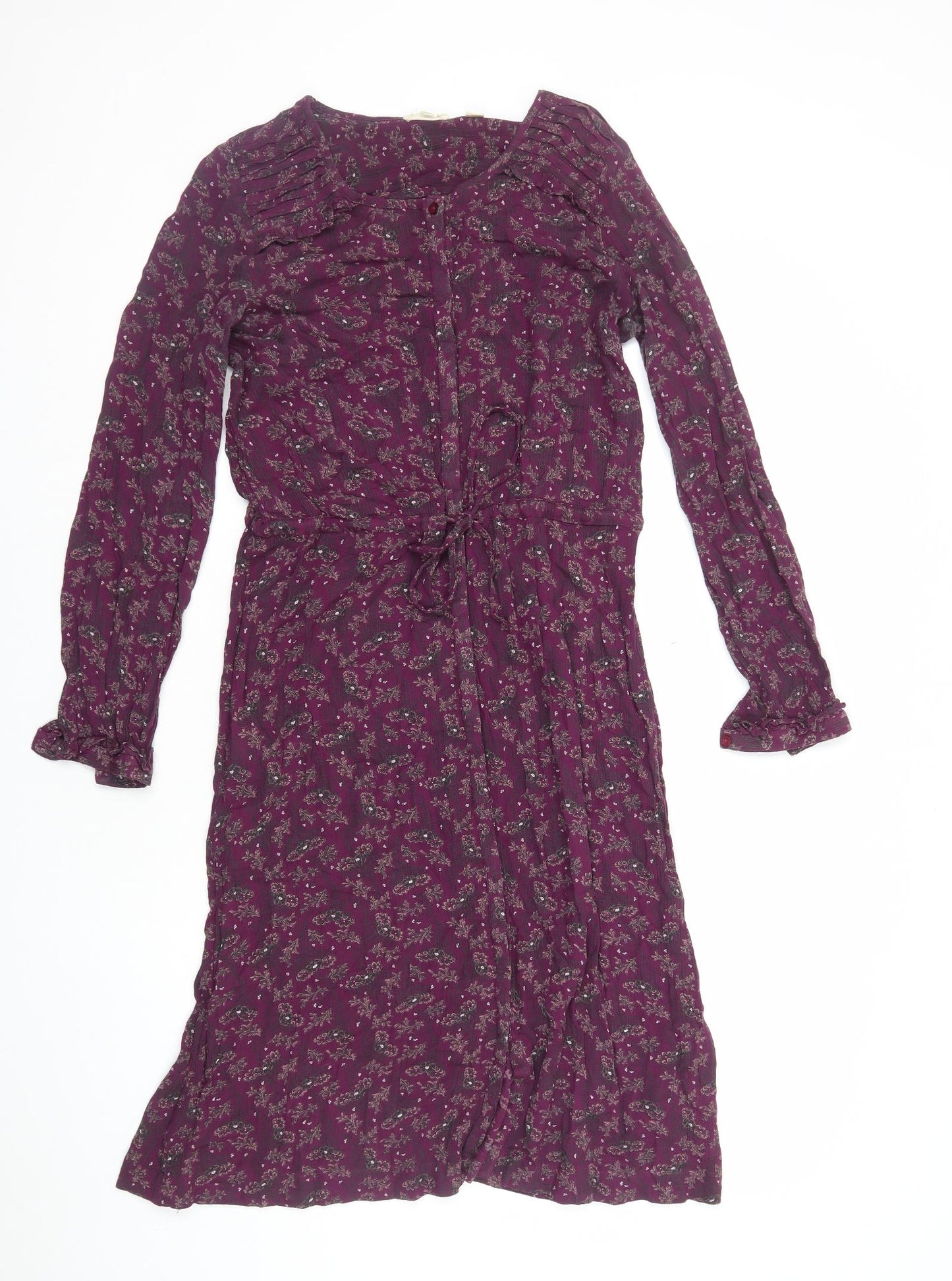 Fat Face Womens Purple Geometric Viscose A-Line Size 8 Round Neck Button