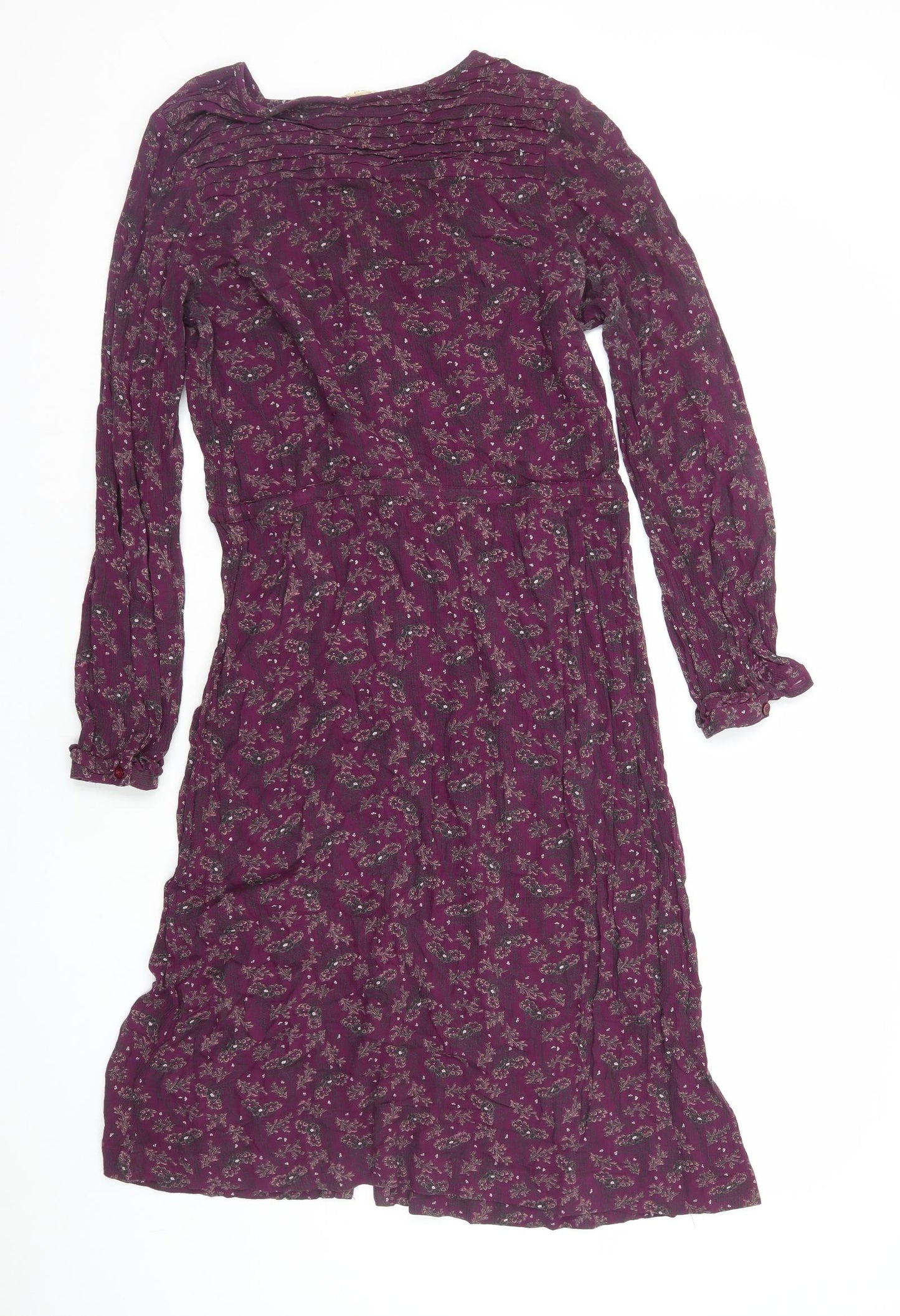 Fat Face Womens Purple Geometric Viscose A-Line Size 8 Round Neck Button