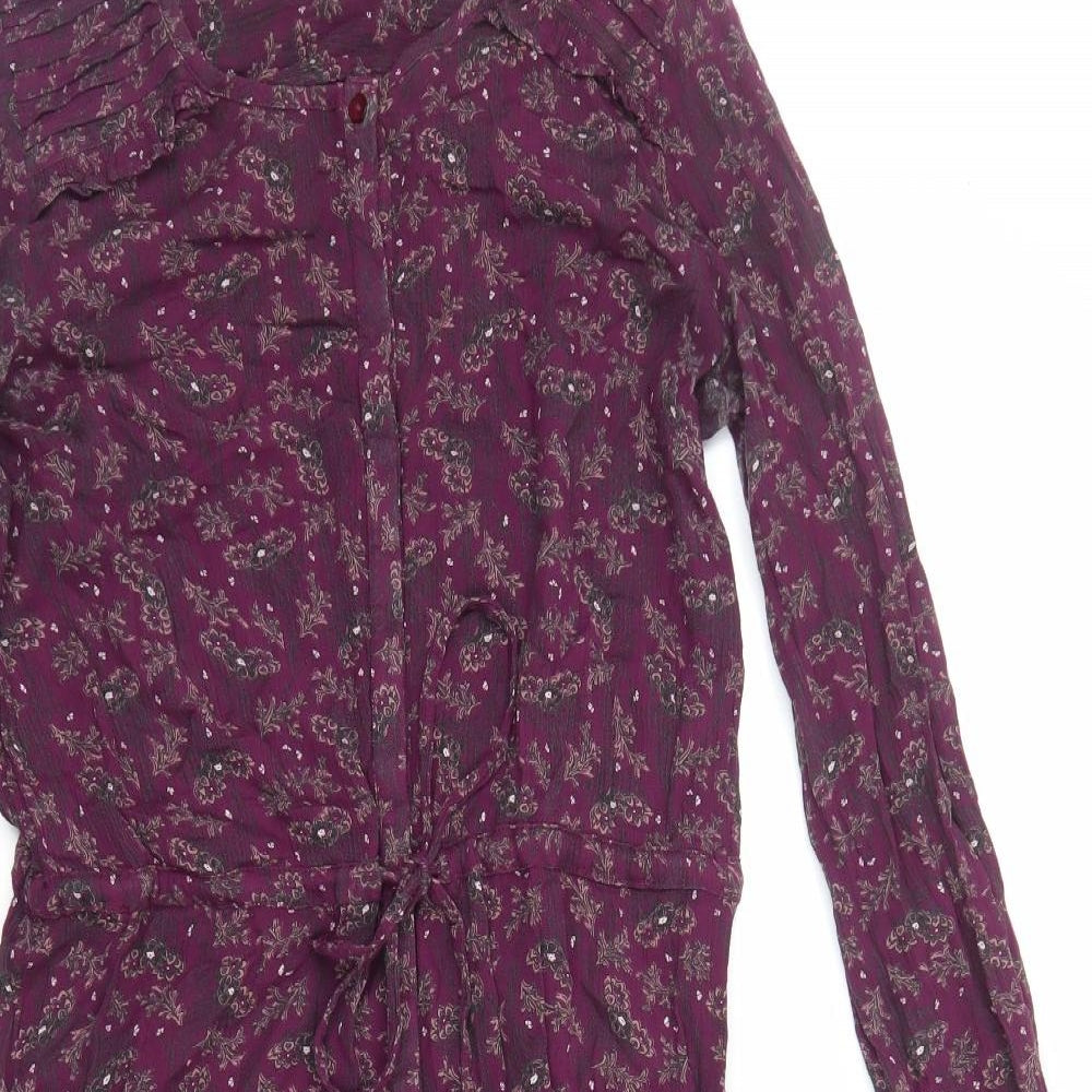 Fat Face Womens Purple Geometric Viscose A-Line Size 8 Round Neck Button