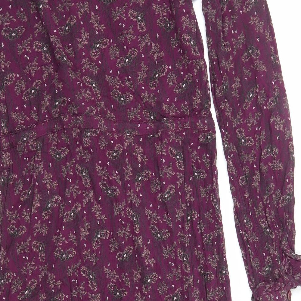 Fat Face Womens Purple Geometric Viscose A-Line Size 8 Round Neck Button