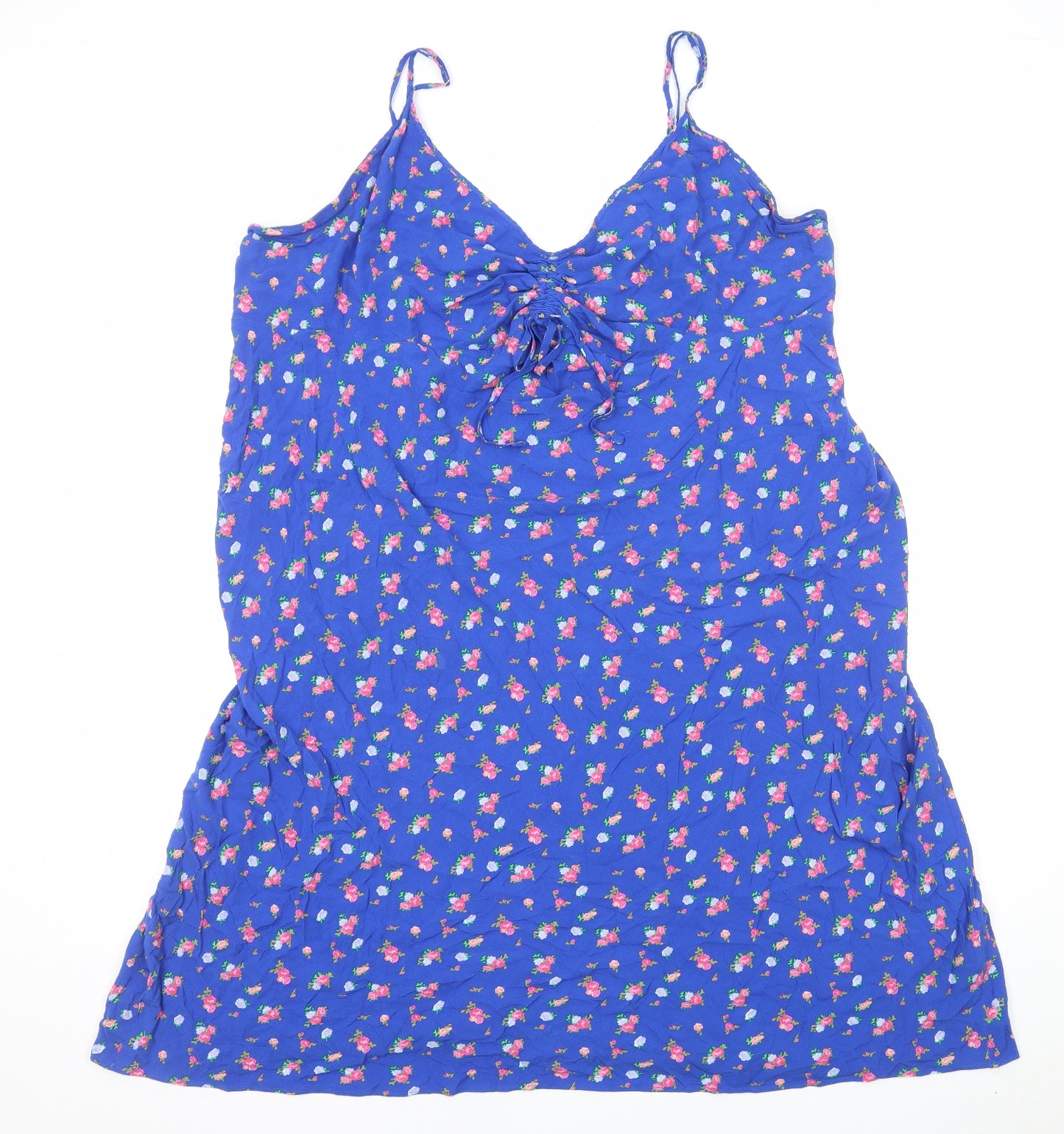 Marks and Spencer Womens Blue Floral Viscose A-Line Size 24 V-Neck Pullover
