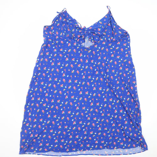 Marks and Spencer Womens Blue Floral Viscose A-Line Size 24 V-Neck Pullover