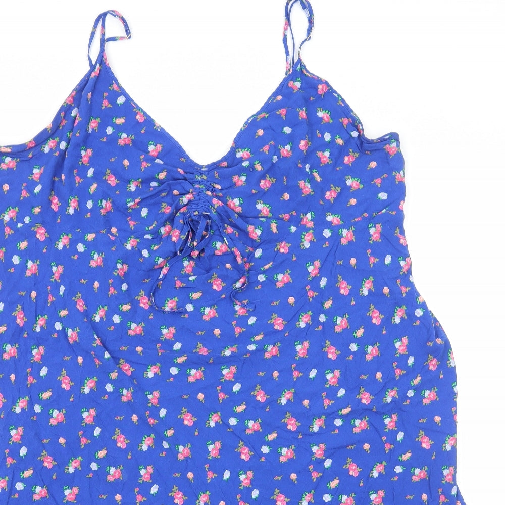 Marks and Spencer Womens Blue Floral Viscose A-Line Size 24 V-Neck Pullover
