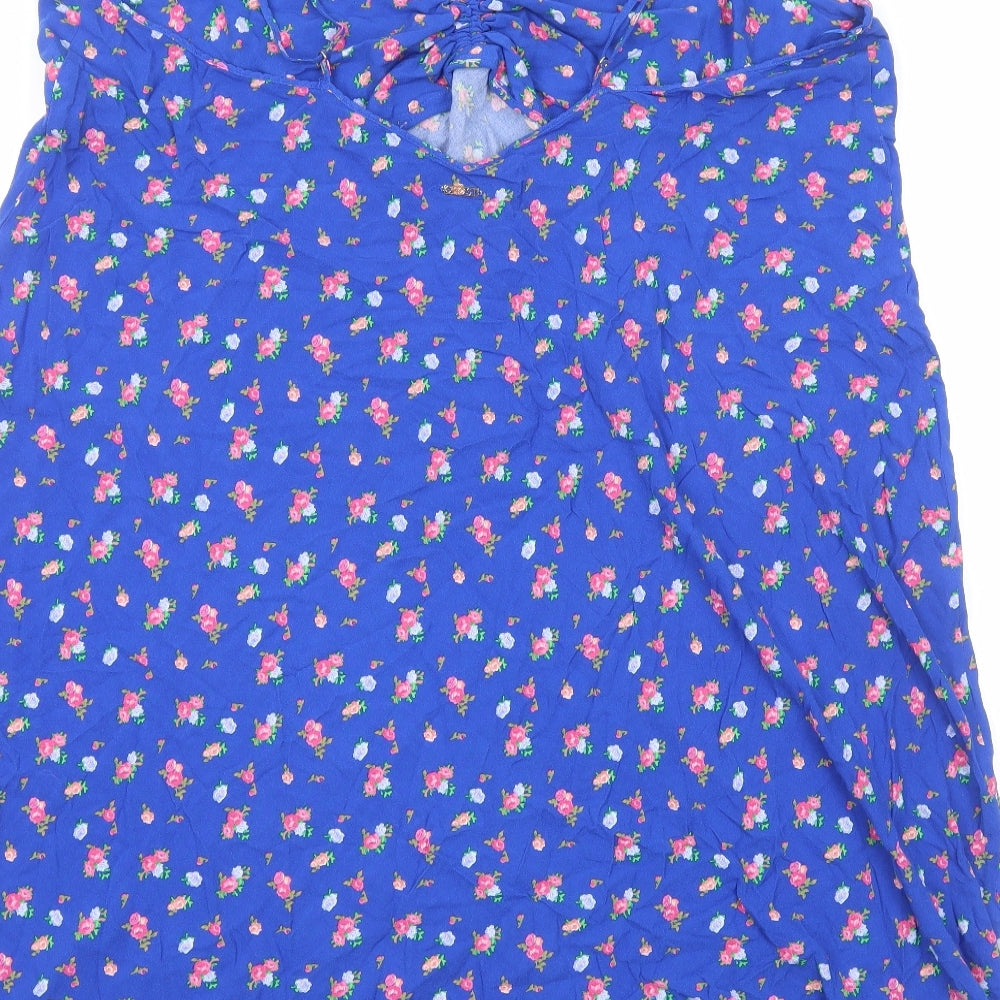 Marks and Spencer Womens Blue Floral Viscose A-Line Size 24 V-Neck Pullover
