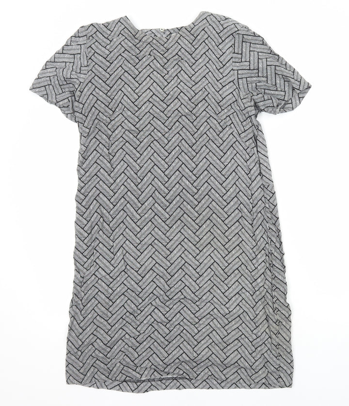 H&M Womens Grey Chevron Viscose T-Shirt Dress Size 8 Round Neck Pullover