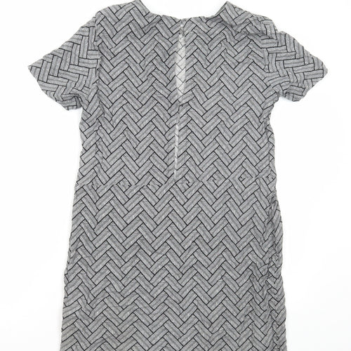 H&M Womens Grey Chevron Viscose T-Shirt Dress Size 8 Round Neck Pullover