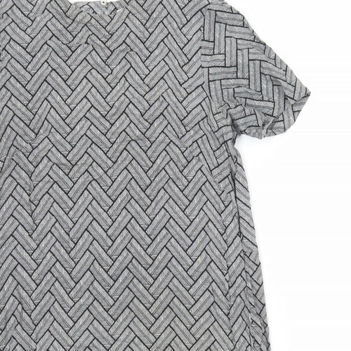 H&M Womens Grey Chevron Viscose T-Shirt Dress Size 8 Round Neck Pullover