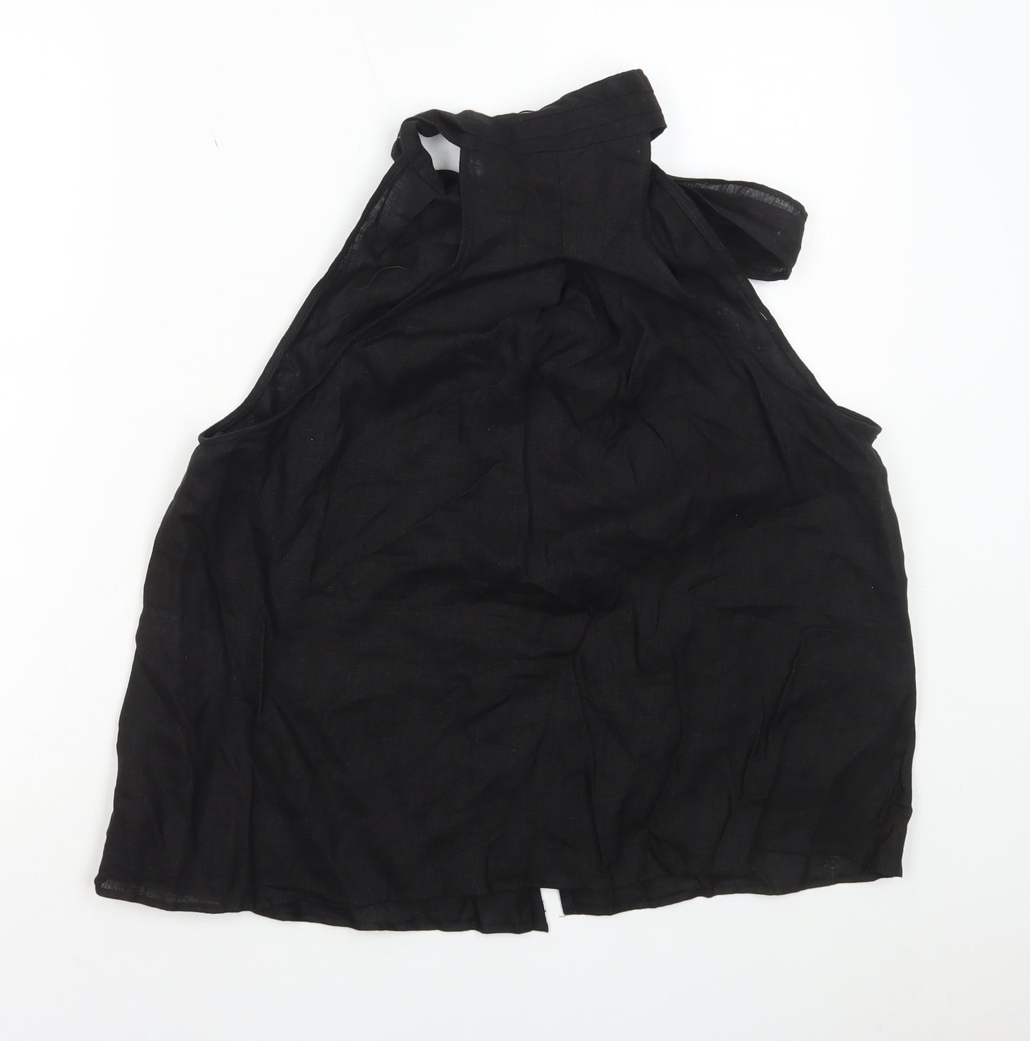 Zara Womens Black Viscose Basic Button-Up Size XS Round Neck - Neck Tie