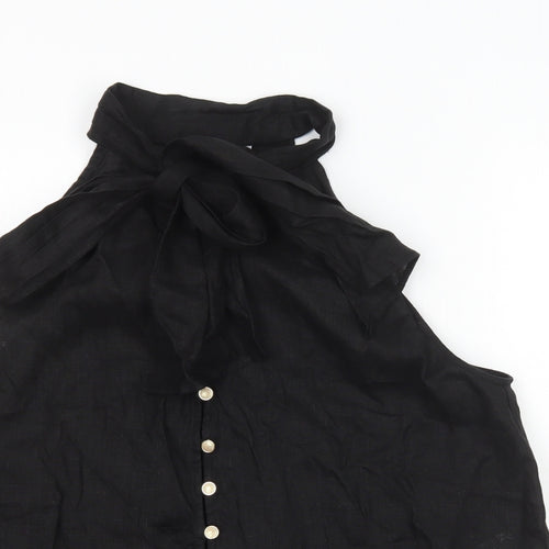 Zara Womens Black Viscose Basic Button-Up Size XS Round Neck - Neck Tie