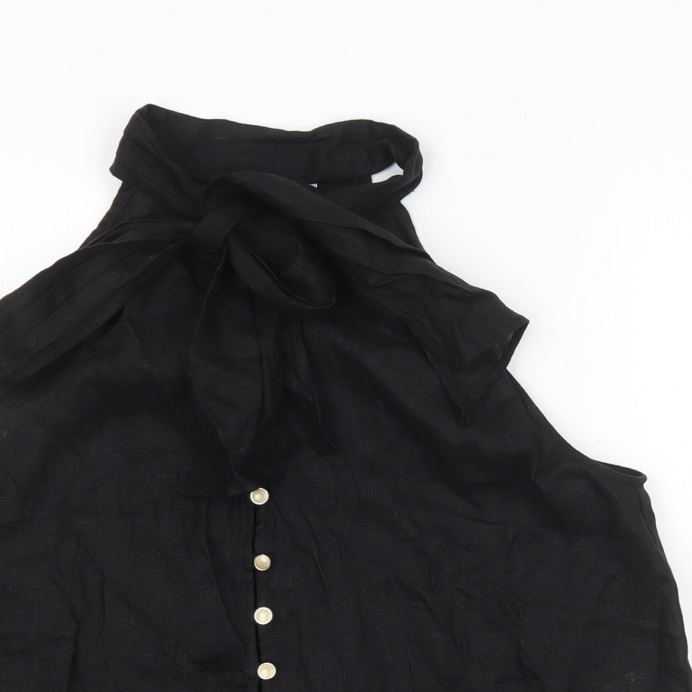 Zara Womens Black Viscose Basic Button-Up Size XS Round Neck - Neck Tie